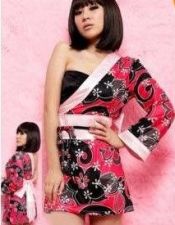 Bata de geisha con una manga y estampados florales BAT00043